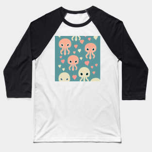 Octopus n' Hearts - Super Cute Colorful Cephalopod Pattern Baseball T-Shirt